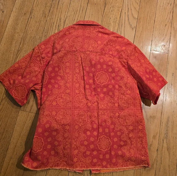 Purple Brand Orange Paisley Bandana Cotton Denim Short Sleeve Shirt Size M